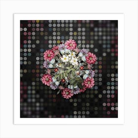 Vintage Musk Rose Flower Wreath on Dot Bokeh Pattern 1 Art Print