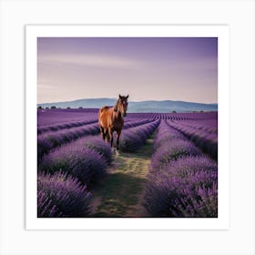 Horse In Lavender Field Art Print