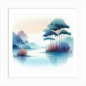 Watercolor Landscape With Trees Art Print