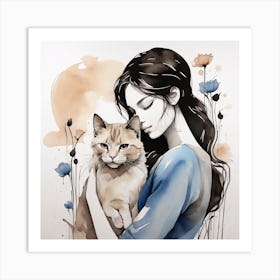 Girl With A Cat 2 Art Print