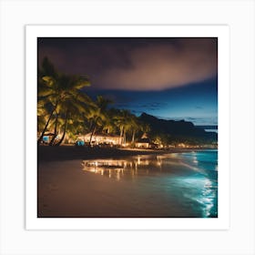 Tropical Beach At Night Art Print