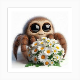 Cute Spider With Flowers Art Print