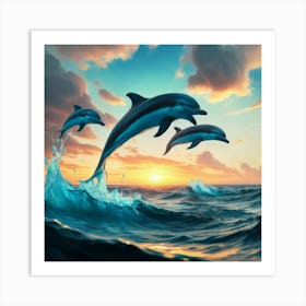 Dolphins Jumping In The Ocean Art Print