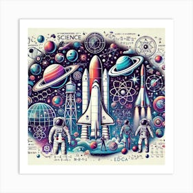 Science & Space Exploration Printed Art An Inspirational Illustration Of Science And Space Elements, Perfect For Encouraging Curiosity And Learning In Any School Space Printed Art 1 Art Print