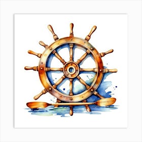 Ship wheel, watercolor painting 1 Art Print