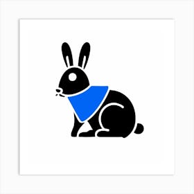 Black Rabbit With A Blue Scarf Art Print