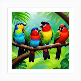 Colorful Birds In The Jungle Art Print