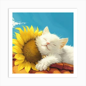 Cat Sleeping On The Roof Art Print