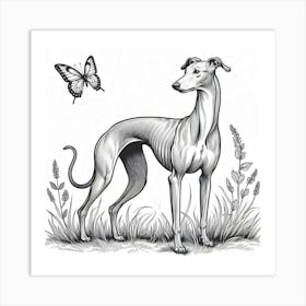 Line Art greyhound dog 5 Art Print