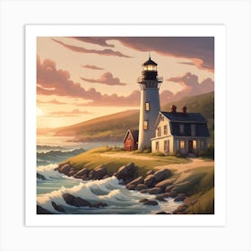 Lighthouse At Sunset 6 Art Print