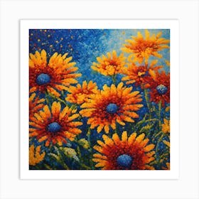 Pointillist on canvas "Flower of Daisies" 4 Art Print