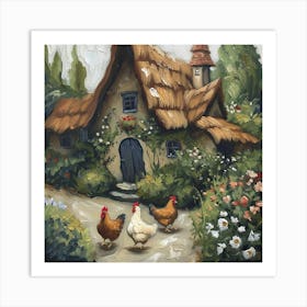 Cottage Chickens Fairycore Painting 2 Art Print