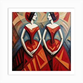 Two Women In Red Dresses Art Print