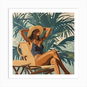 Relaxing Woman In A Straw Hat - expressionism 2 Art Print