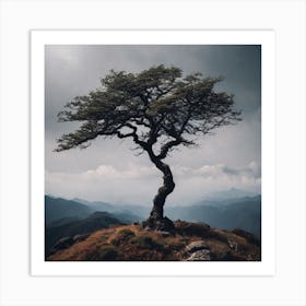 Lone Tree On Top Of Mountain 48 Art Print