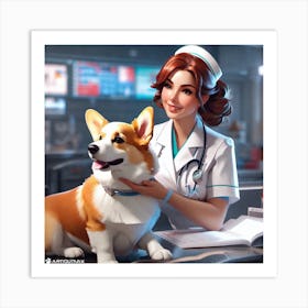 Nurse With A Corgi Art Print