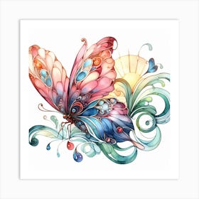 Art Deco Watercolour Butterfly Art Print