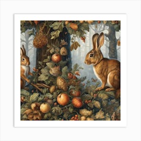 Autumn Rabbits Art Print