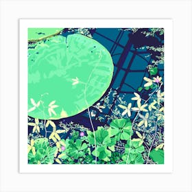 Lily Pads On Blue Square Art Print