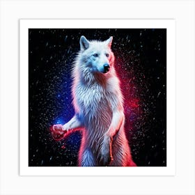 Firefly Powerful, Glowing, Full Body, Wolf, Blue Sparks, Red Sparks, Rain Decorations, Majestic, Vib Art Print