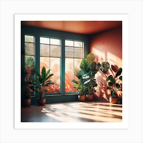 Warm Colors Room with Potted Plants Art Print