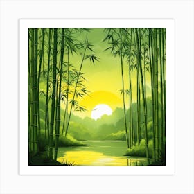 A Stream In A Bamboo Forest At Sun Rise Square Composition 45 Art Print