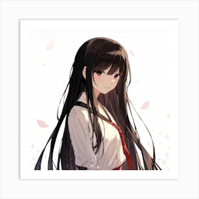 An Anime Styled Portrait Of A 10 Year Old Girl Her Long Black Hair Hanging Straight Down Her Back Art Print