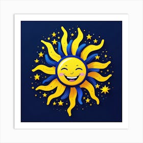 Lovely smiling sun on a blue gradient background 134 Art Print