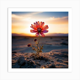 Single Flower In The Desert, A Blooming Flower In A Desolate Landscape Representing Hope And Resilience Art Print