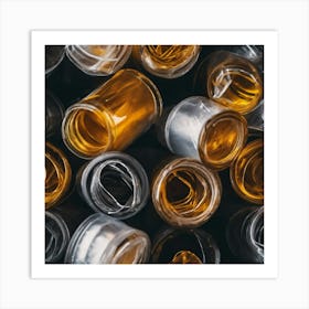 Glass Bottles On A Black Background Art Print