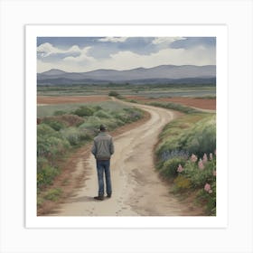 Man Walking Down A Dirt Road Art Print