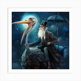 Old Man On Ostrich Art Print