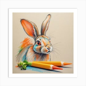 Rabbit With Carrots And Pencils Art Print