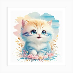 Cute Kitten Pastel Kids Wall Print Art Print