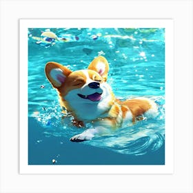 Corgi Swimming In The Water Art Print