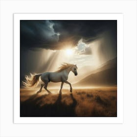 Horse Running In The Storm Art Print