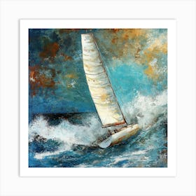 Sailboat In Rough Seas 3 Art Print