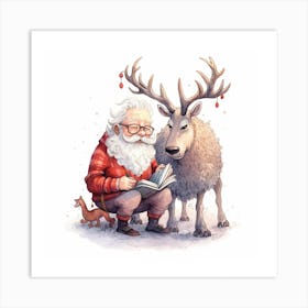 Santa Claus And Reindeer Art Print