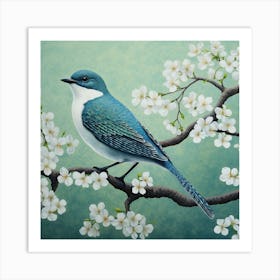 Ohara Koson Inspired Bird Painting Eastern Bluebird 1 Square Art Print