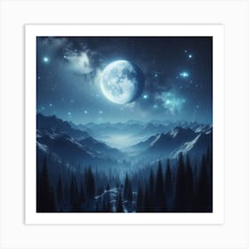 Full Moon In The Mountains Art Print