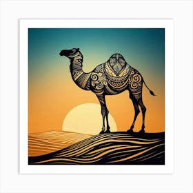 Camel At Sunset 1 Art Print