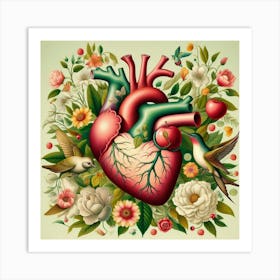 Heart With Birds And Flowers 1 Art Print