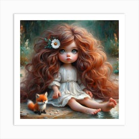 Little Girl With Fox 1 Art Print