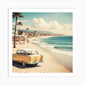 Vintage Car On The Beach Art Print