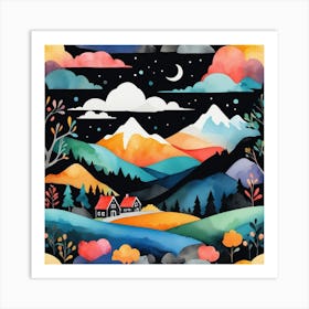 Watercolor Mountain Landscape 1 Art Print