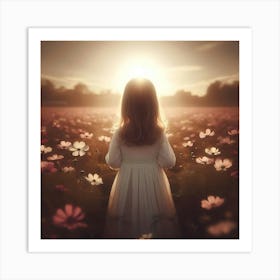 Little Girl In A Field Of Flowers 2 Art Print