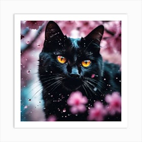 Black Cat amongst the Cherry Blossom Trees 1 Art Print