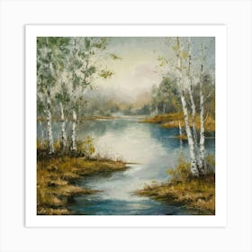 Birch Trees By The River Art Print