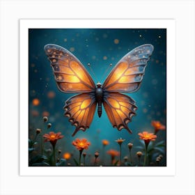 A Whimsical Butterfly With Wings Of Glowing, Celestial Patterns Fluttering Through A Cosmic Meadow Art Print