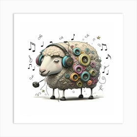 Sheep With Headphones 1 Art Print